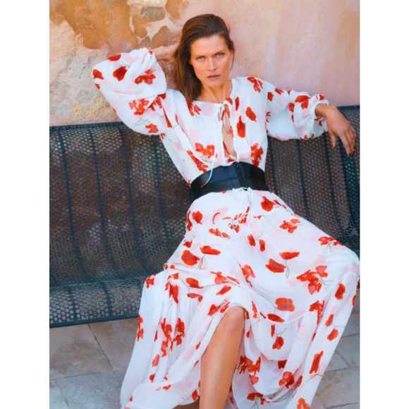 Reformation The Collection 100% Silk Floral Maxi Dress White Red M 62” Long - Picture 3 of 8